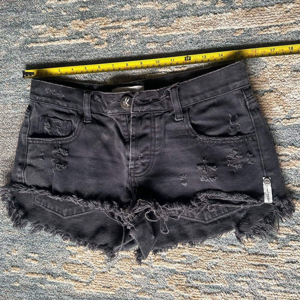 One Teaspoon Distressed Black Jean Shorts